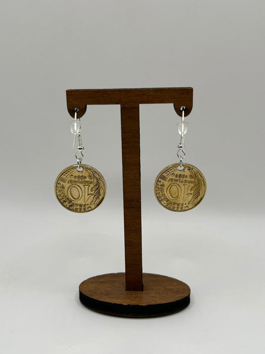 Boucles d’oreilles en pièce de monnaie 10 centimes Marianne