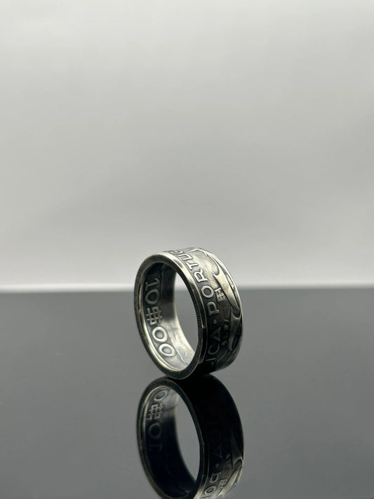 Bague pièce de monnaie 10 ESCUDOS Portugais en argent massif MONNAIA