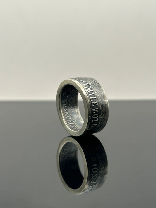 Bague pièce de monnaie 100 francs Émile Zola en argent massif MONNAIA