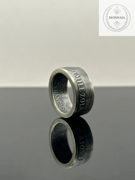 Bague pièce de monnaie 100 francs Émile Zola en argent massif MONNAIA