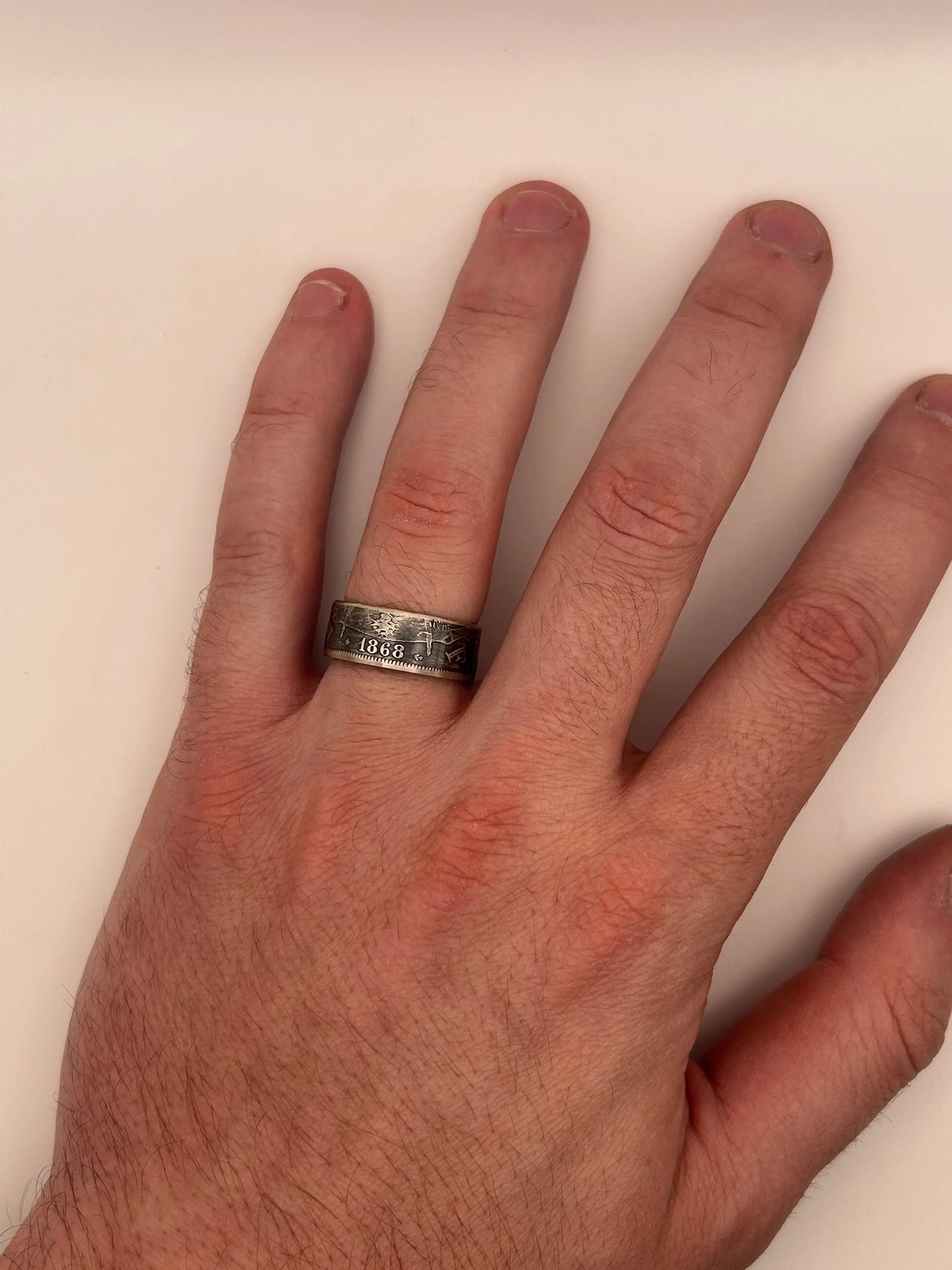 Bague pièce de monnaie 2 francs Napoléon III en argent massif MONNAIA