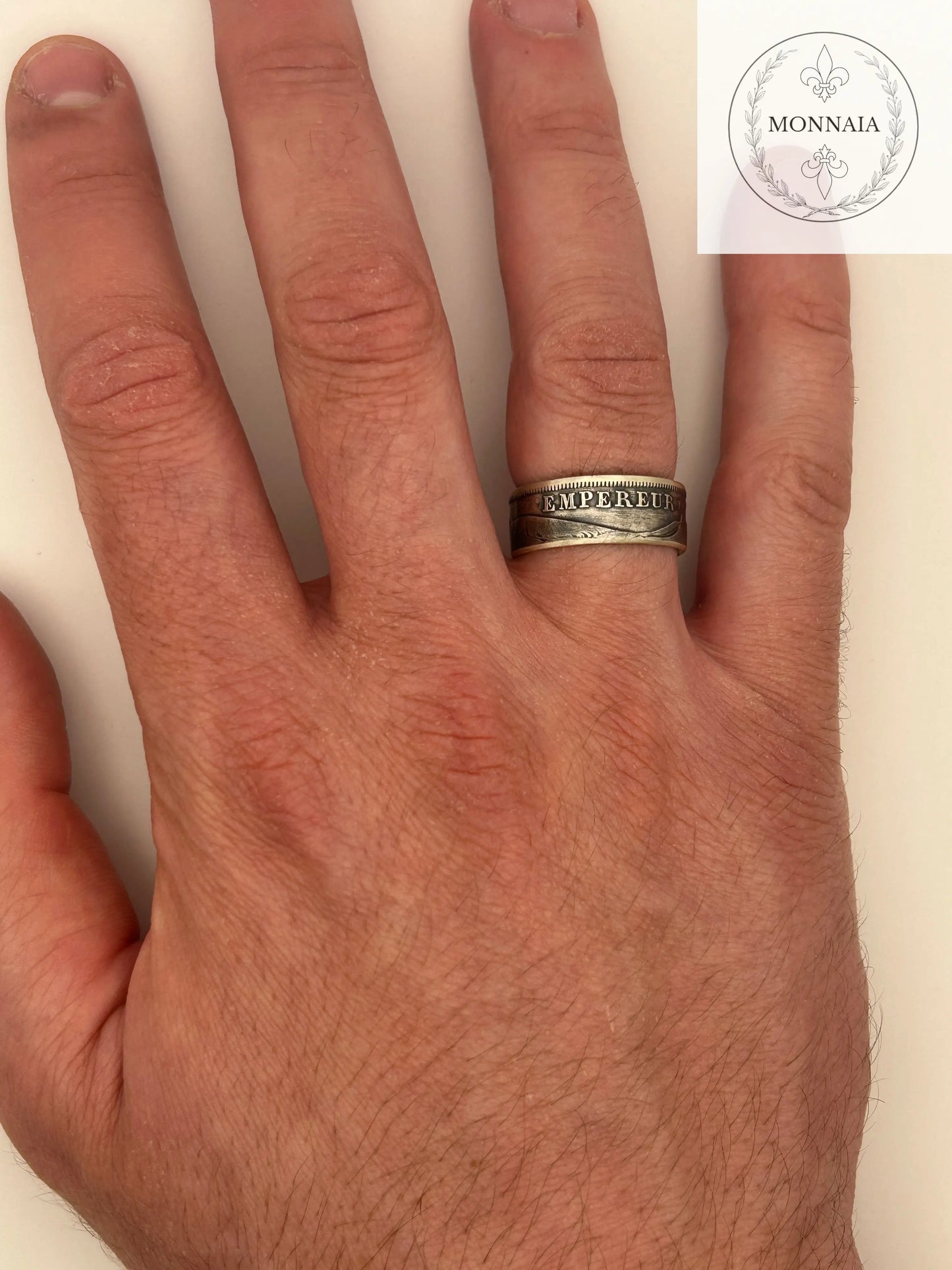Bague pièce de monnaie 2 francs Napoléon III en argent massif MONNAIA