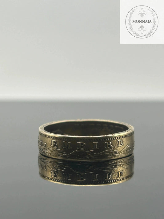 Bague pièce de monnaie 20 Francs Napoléon III en or massif façonnée à la main à partir d’une pièce française authentique