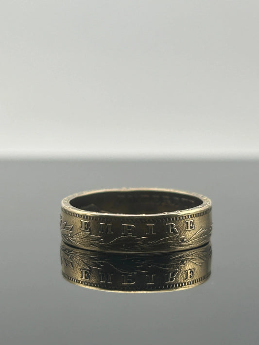 Bague pièce de monnaie 20 Francs Napoléon III en or massif façonnée à la main à partir d’une pièce française authentique