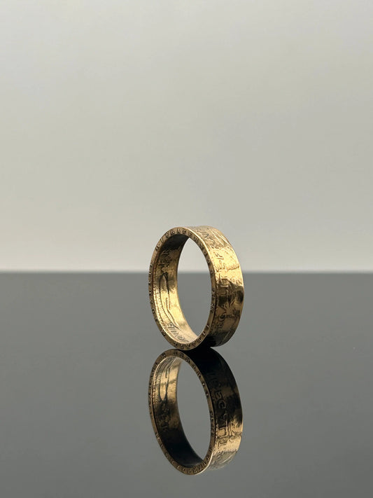 Bague pièce de monnaie 20 francs Coq Dieu protège la France en or massif MONNAIA