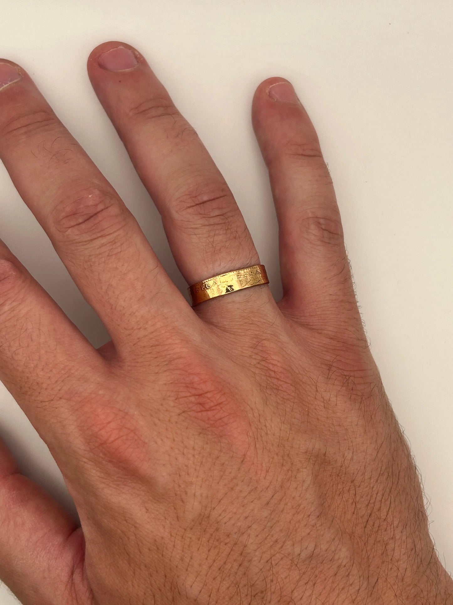 Bague pièce de monnaie 20 francs Coq Dieu protège la France en or massif MONNAIA