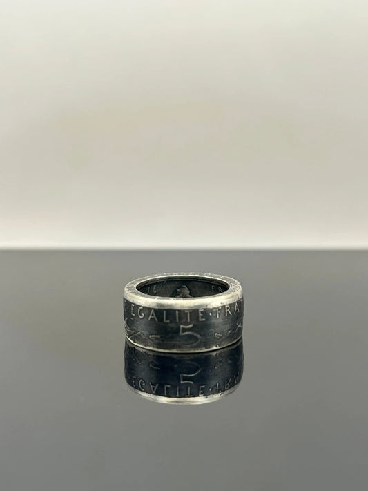 Bague pièce de monnaie 5 francs semeuse en argent massif Monnaia, bijou artisanal unique