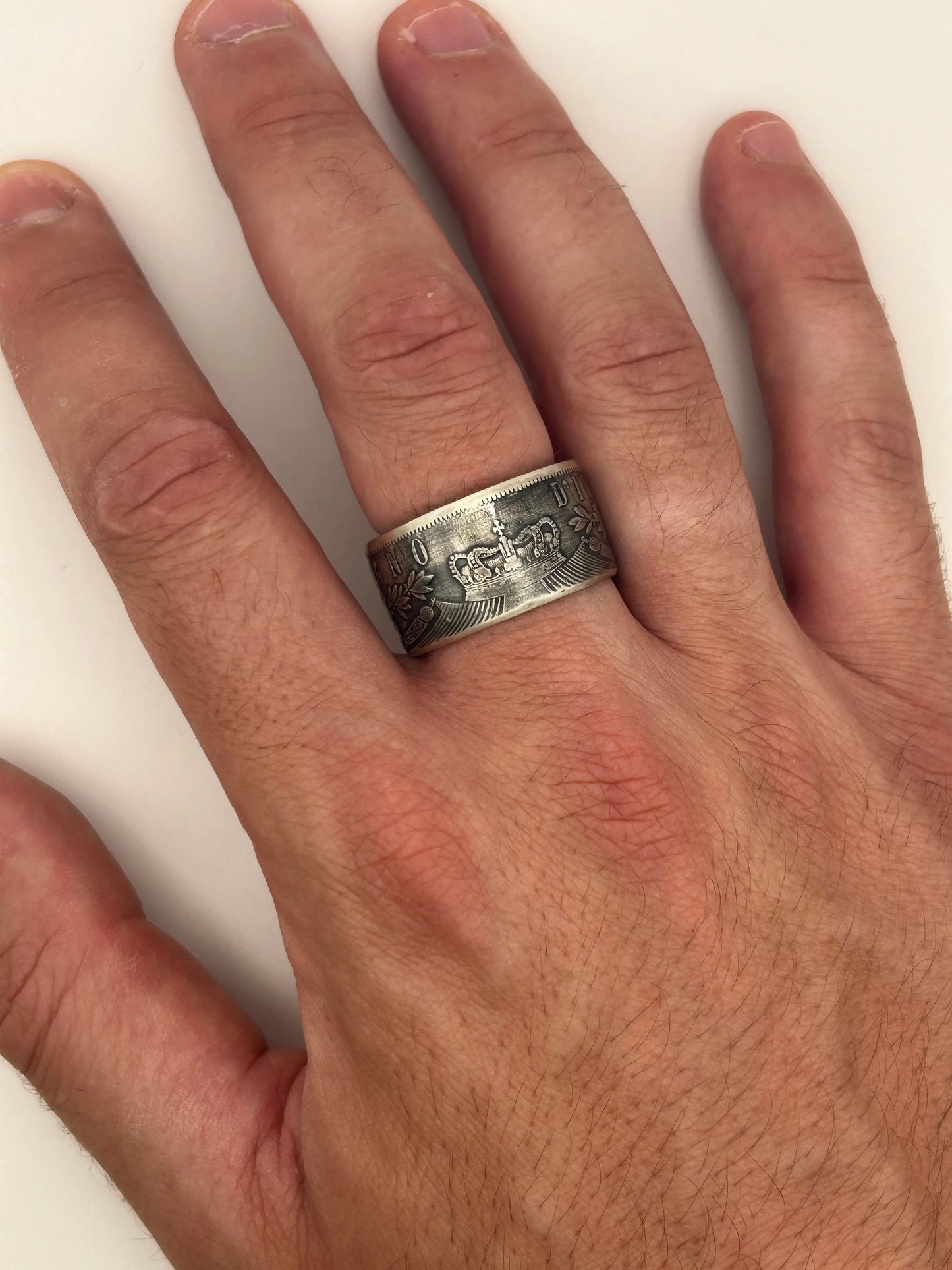 Bague pièce de monnaie 5 lires Victor-Emmanuel II en argent massif MONNAIA