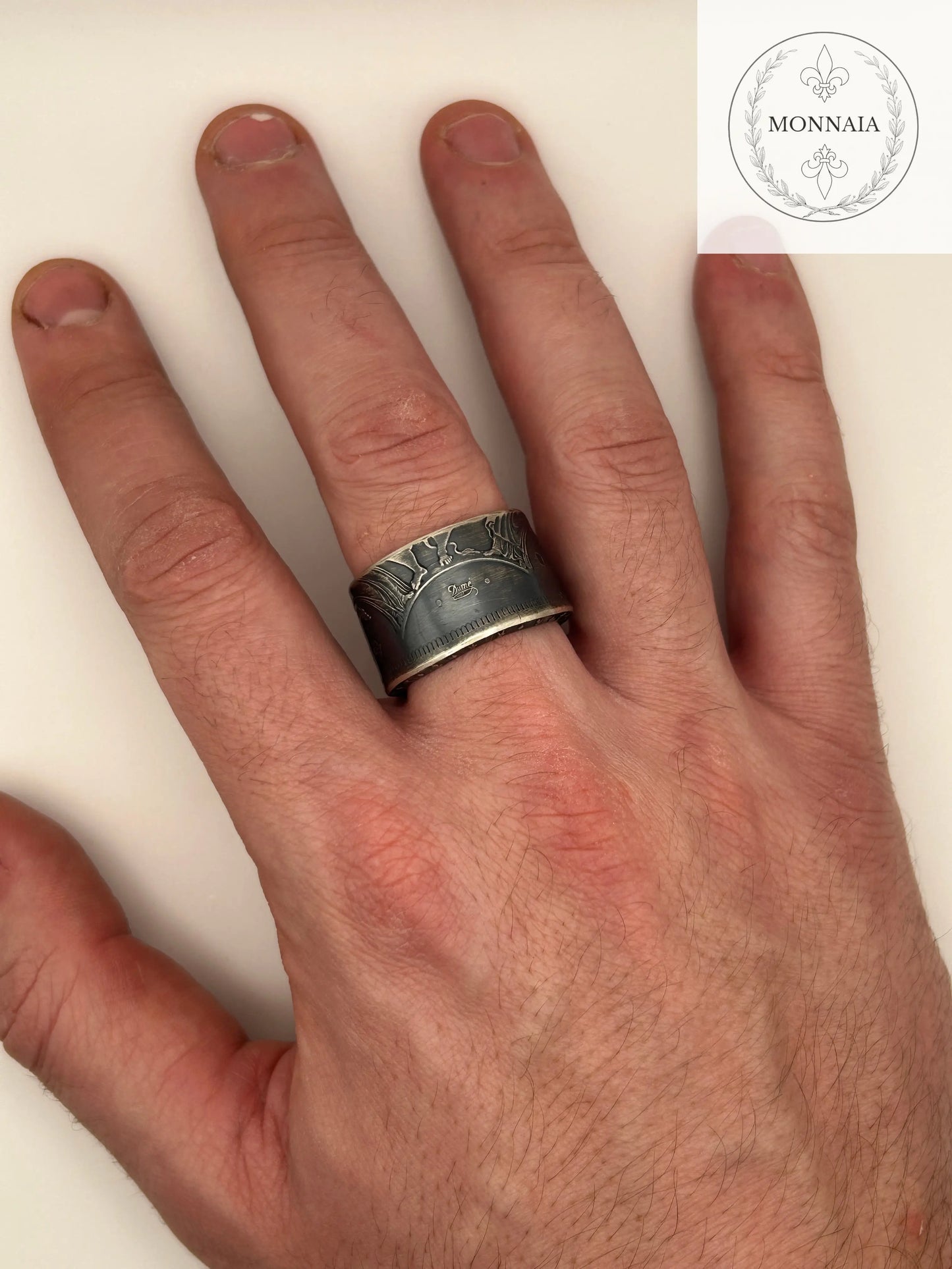 Bague pièce de monnaie 50 francs Hercule en argent massif Monnaia, bijou artisanal unique