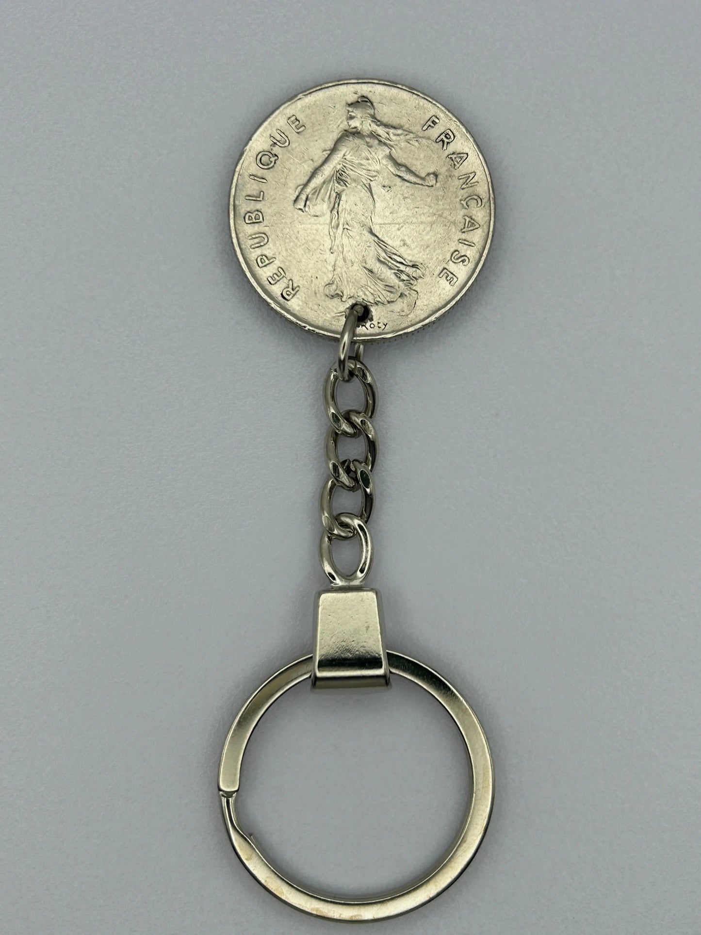 Porte-clés en pièce de monnaie 5 francs Semeuse fait main et original