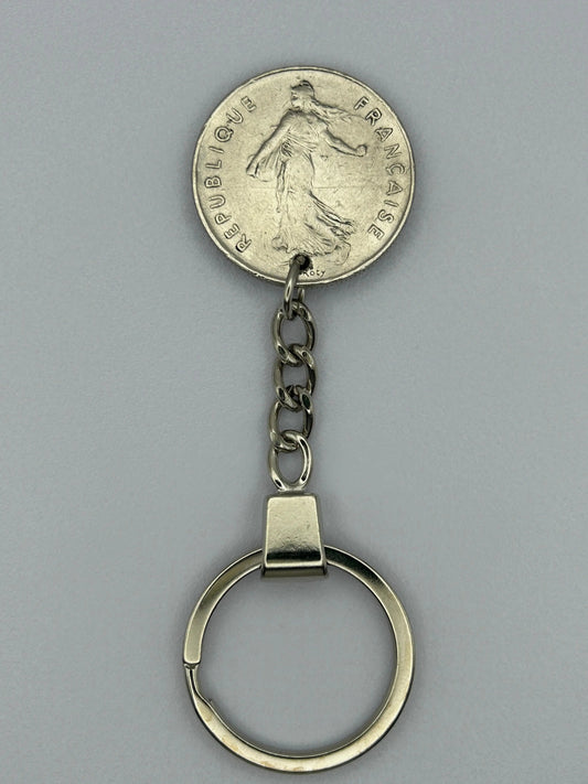 Porte-clés en pièce de monnaie 5 francs Semeuse fait main et original