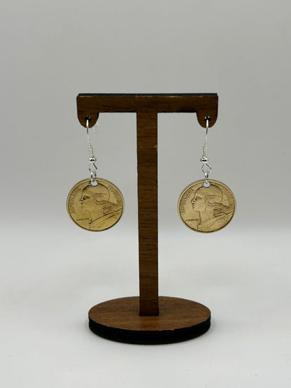 Boucles d’oreilles en pièce de monnaie 10 centimes Marianne