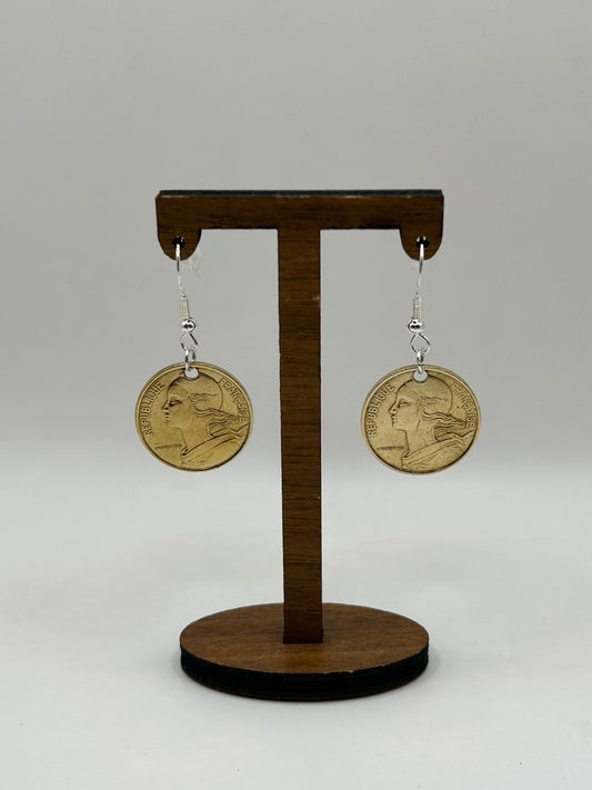 Boucles d’oreilles en pièce de monnaie 10 centimes Marianne