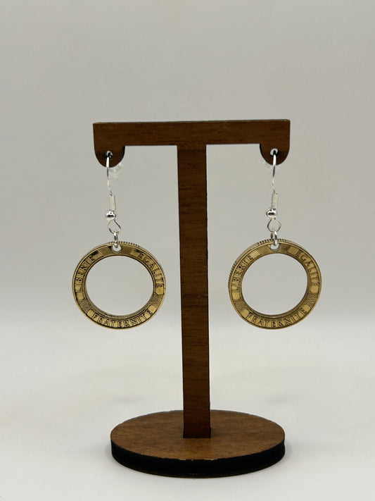 Boucles d’oreilles en pièce de monnaie 10 francs Génie de la Bastille