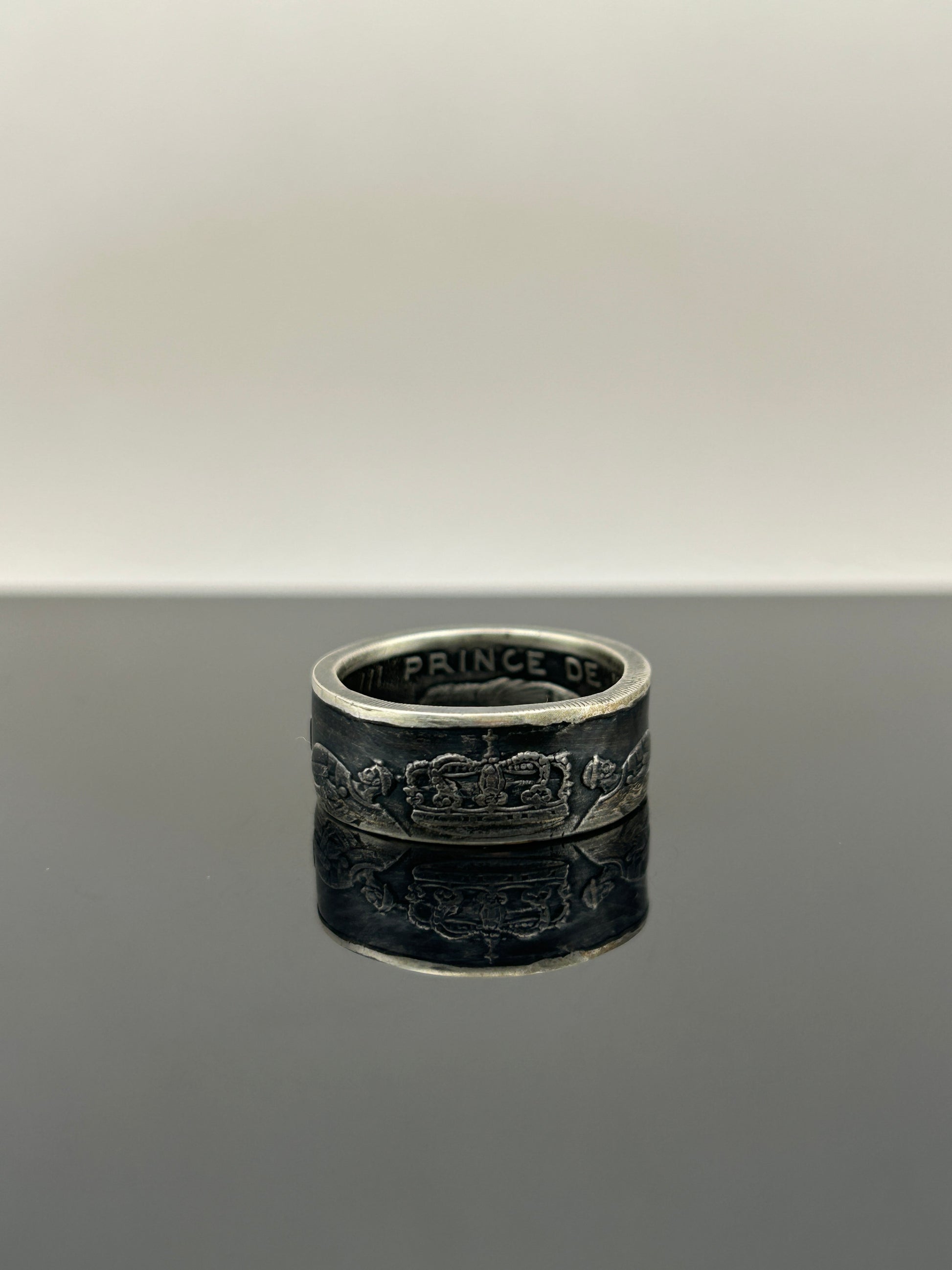 Bague pièce de monnaie 5 francs Monaco en argent massif Monnaia, bijou artisanal unique