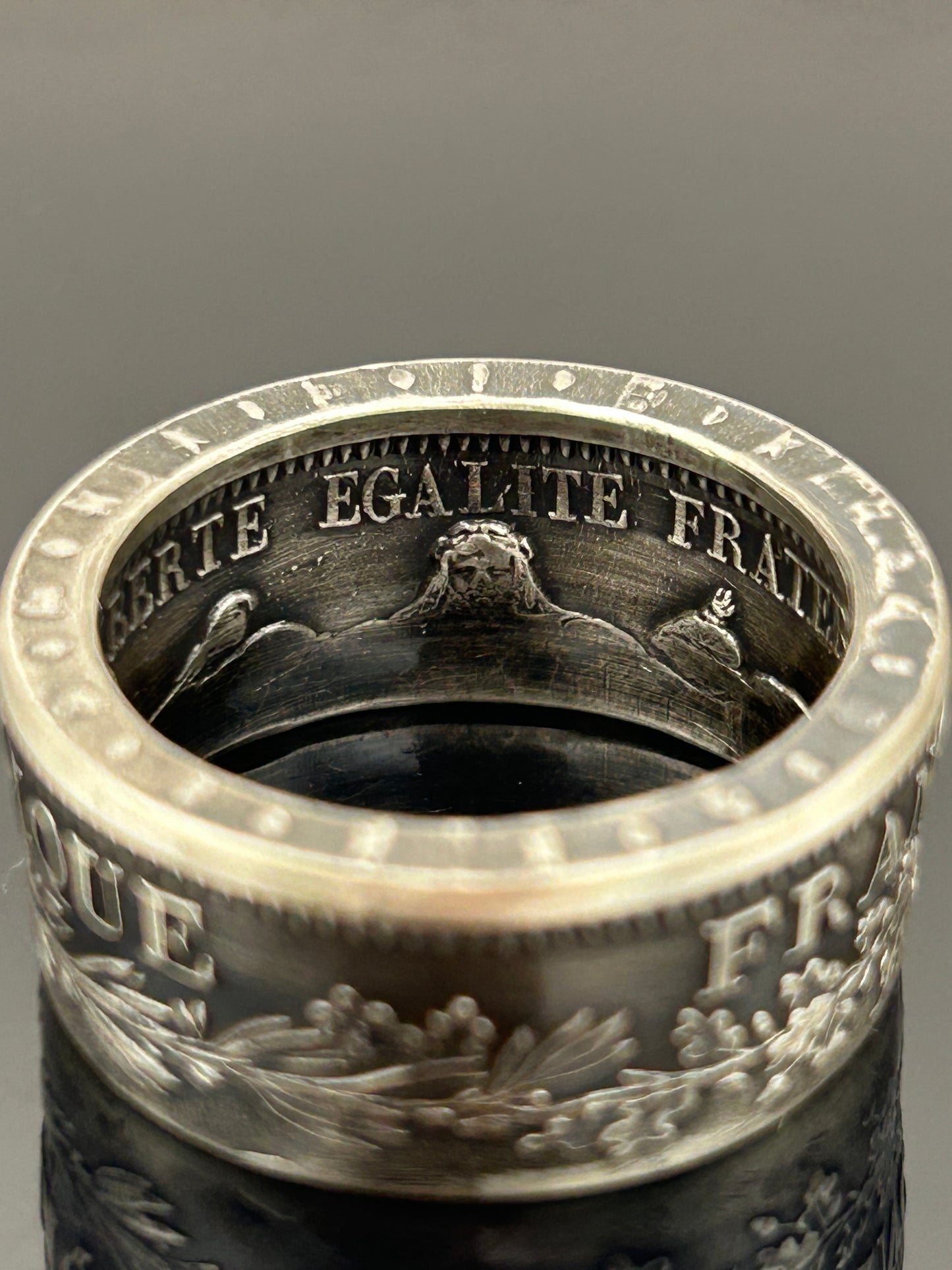 Bague pièce de monnaie 10 Francs République Française en argent massif