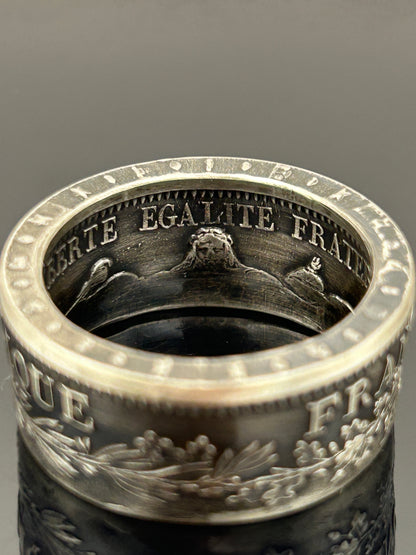 Bague pièce de monnaie 10 Francs République Française en argent massif