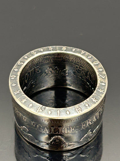 Bague pièce de monnaie 50 francs Hercule en argent massif Monnaia, bijou artisanal unique