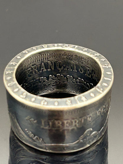 Bague pièce de monnaie 50 francs Hercule en argent massif Monnaia, bijou artisanal unique
