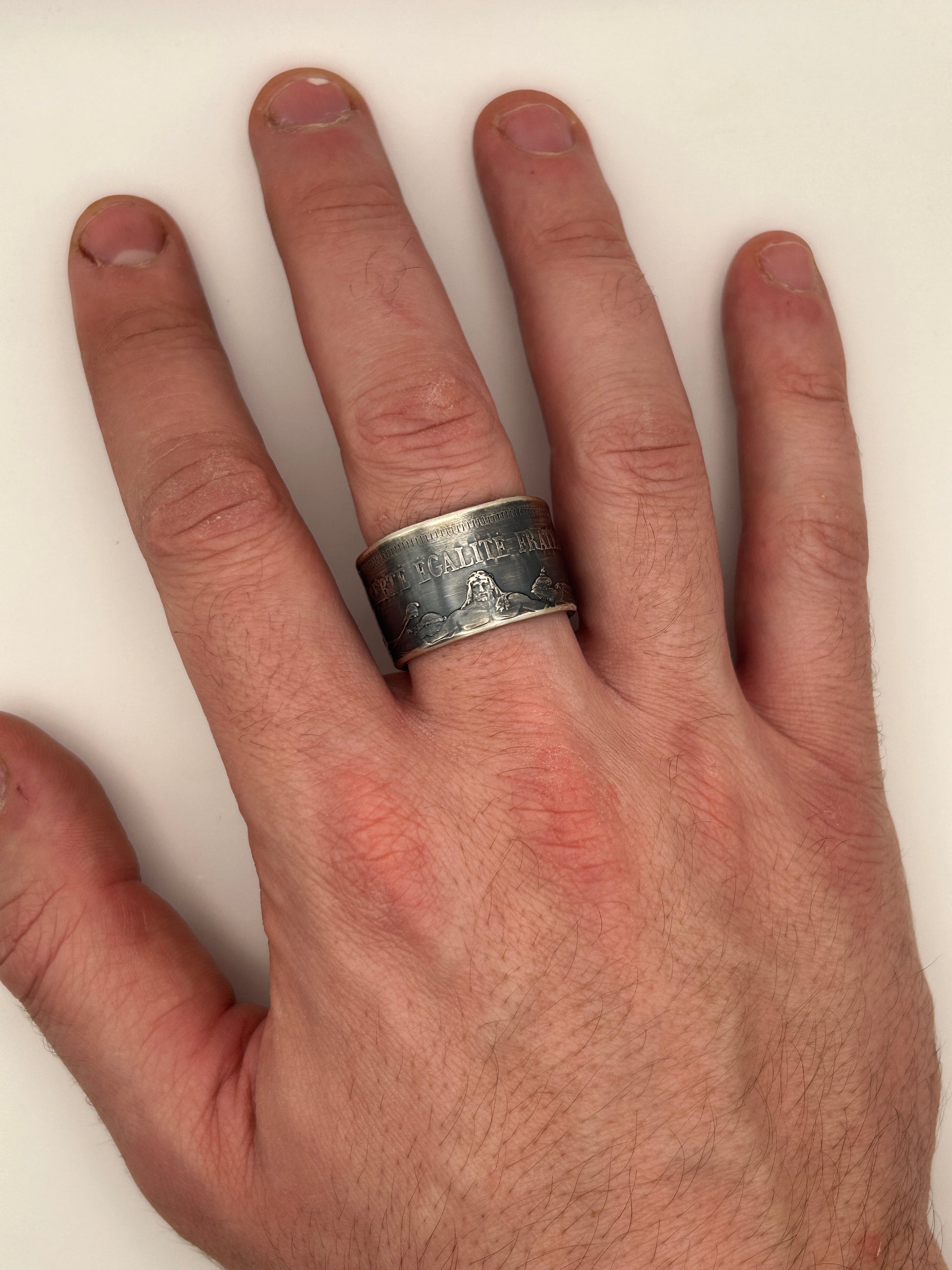 Bague pièce de monnaie 50 francs Hercule en argent massif Monnaia, bijou artisanal unique
