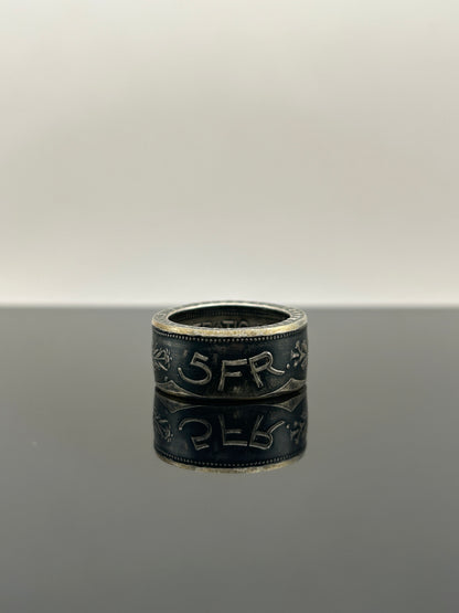 Bague pièce de monnaie 5 francs Suisse en argent massif Monnaia, bijou artisanal unique