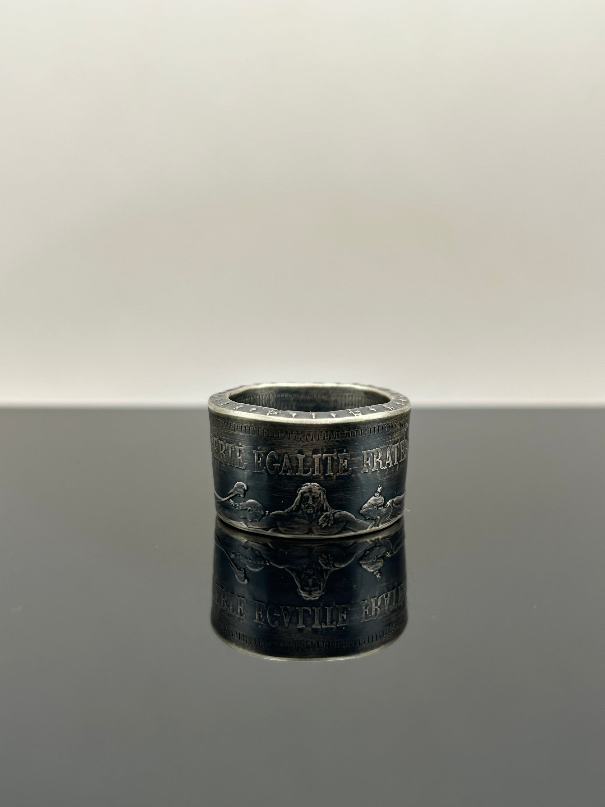 Bague pièce de monnaie 50 francs Hercule en argent massif Monnaia, bijou artisanal unique