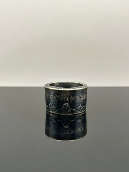Bague pièce de monnaie 50 francs Hercule en argent massif Monnaia, bijou artisanal unique