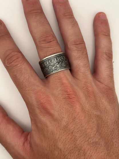 Bague pièce de monnaie 50 francs République Française en argent massif MONNAIA