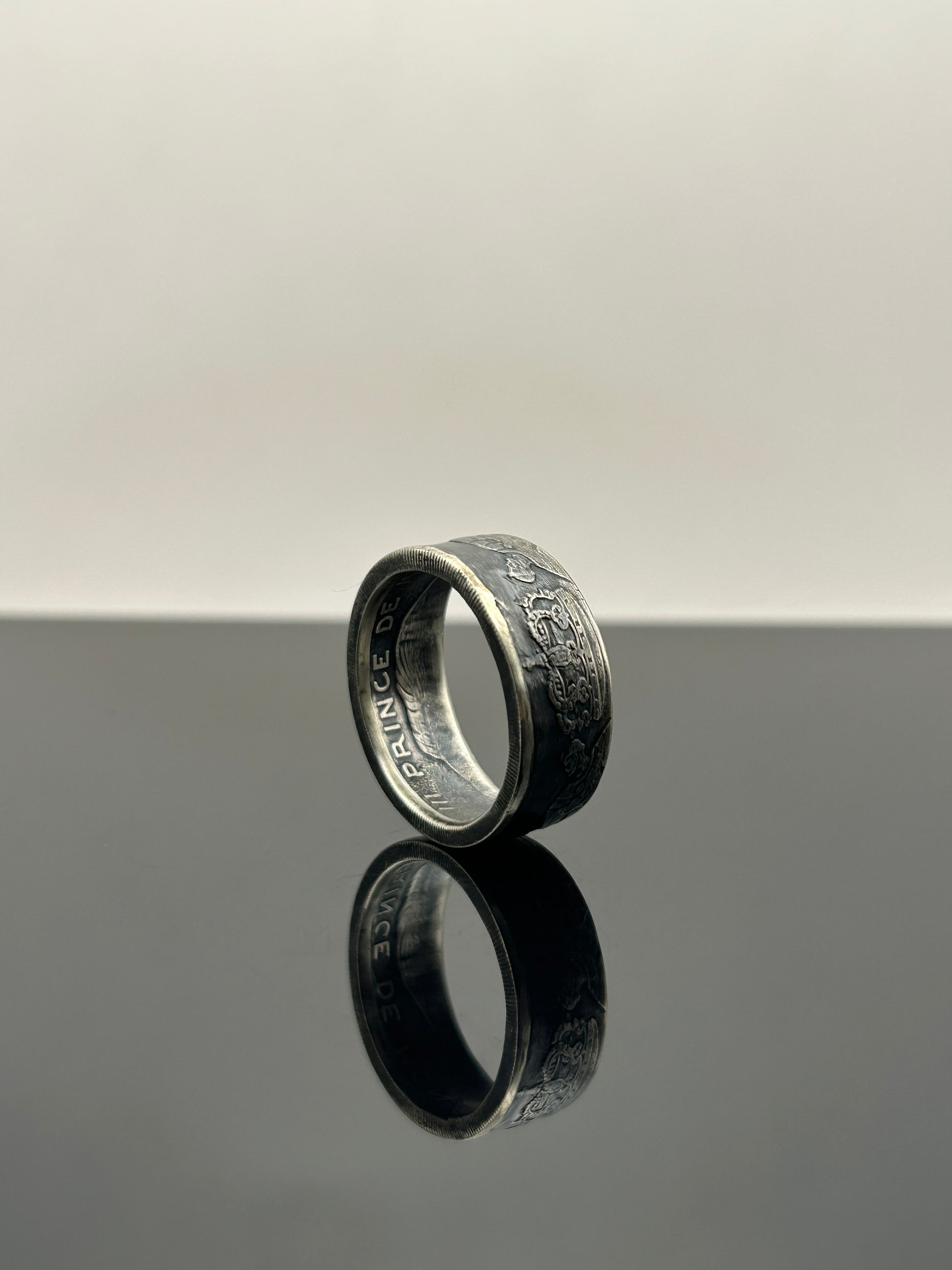 Bague pièce de monnaie 5 francs Monaco en argent massif Monnaia, bijou artisanal unique