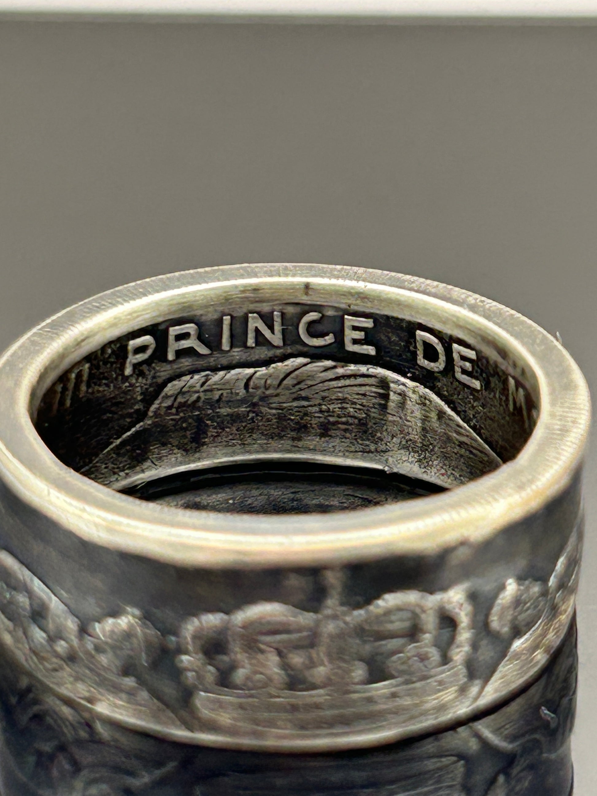 Bague pièce de monnaie 5 francs Monaco en argent massif Monnaia, bijou artisanal unique