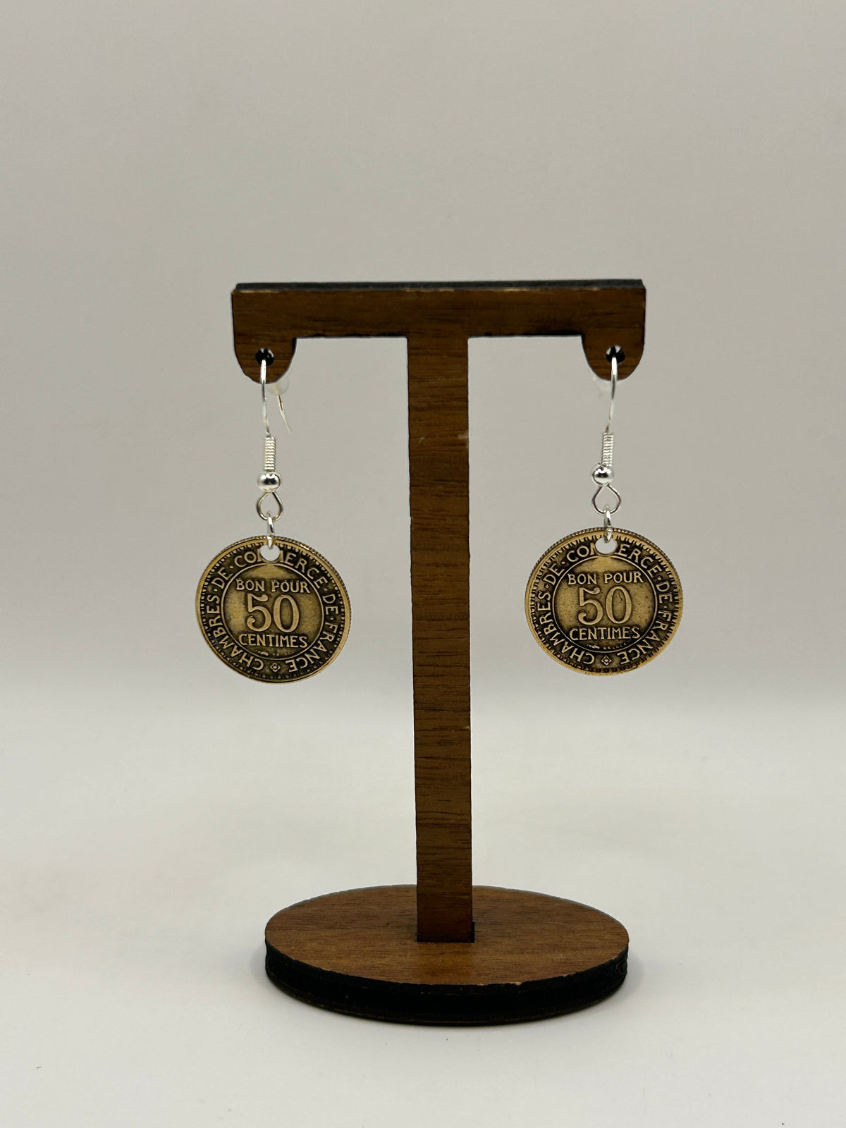 Boucles d’oreilles en pièce de monnaie 50 centimes Chambres de commerce
