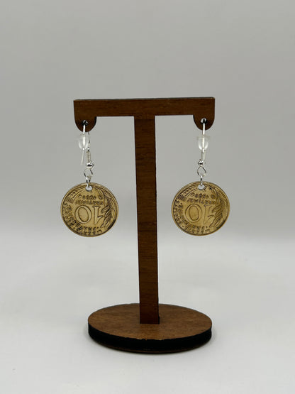 Boucles d’oreilles en pièce de monnaie 10 centimes Marianne
