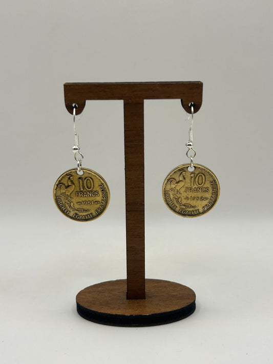 Boucles d'oreilles en pièce de monnaie 10 francs Guiraud