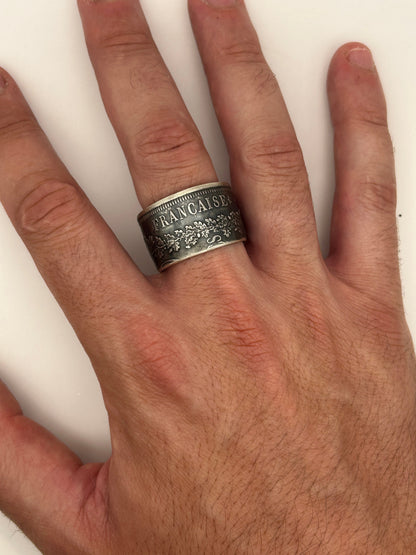 Bague pièce de monnaie 50 francs République Française en argent massif MONNAIA