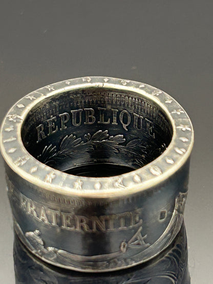 Bague pièce de monnaie 50 francs Hercule en argent massif Monnaia, bijou artisanal unique
