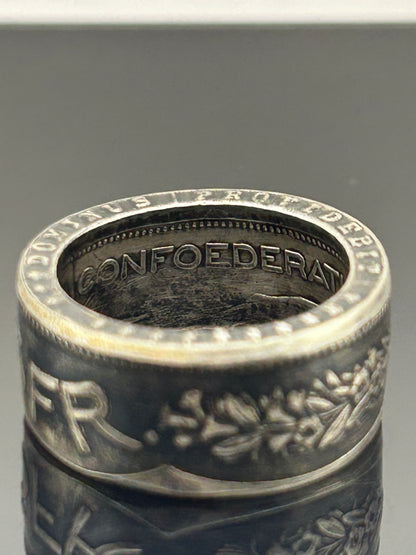 Bague pièce de monnaie 5 francs Suisse en argent massif Monnaia, bijou artisanal unique