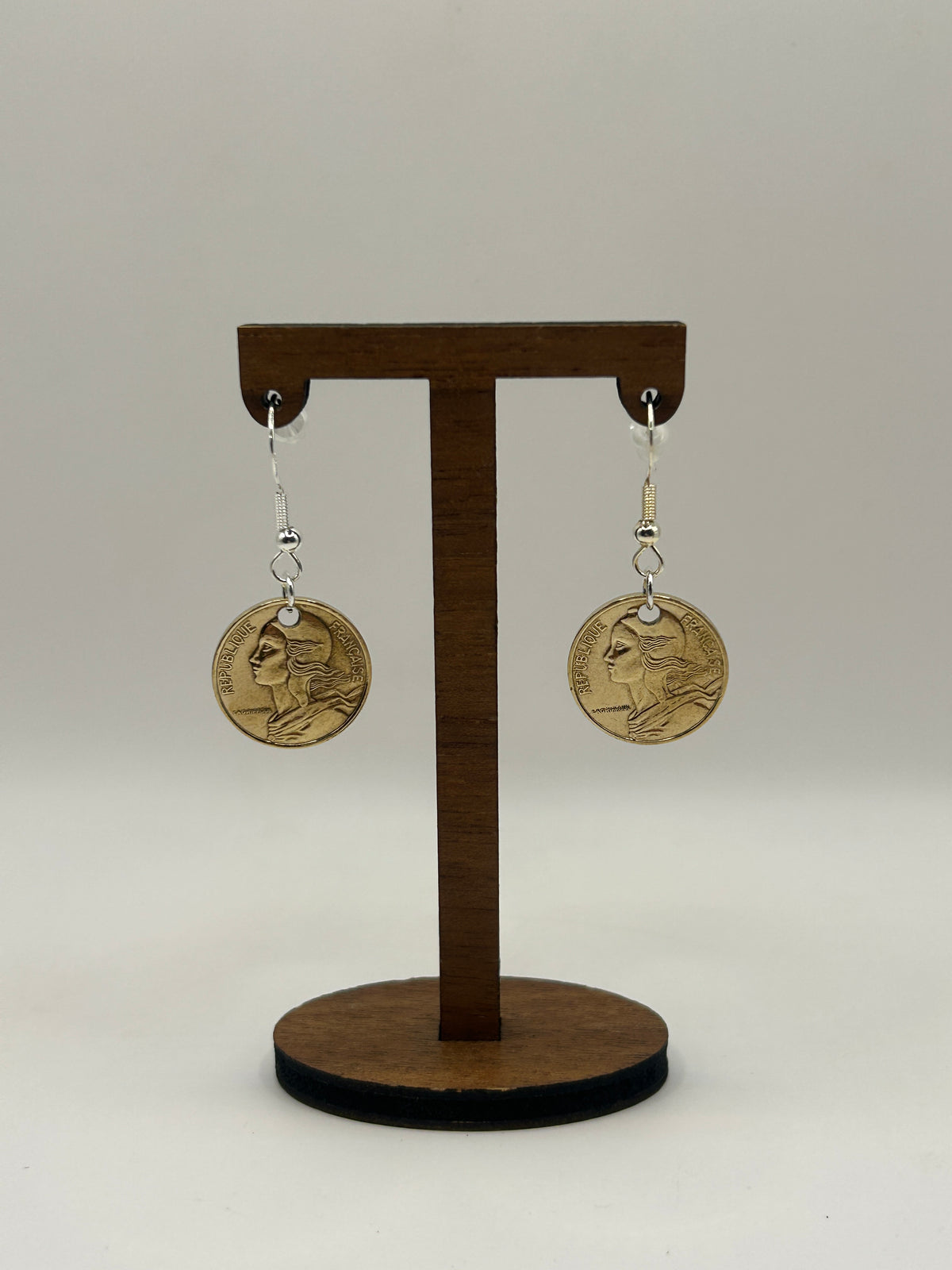 Boucles d’oreilles en pièce de monnaie 5 centimes Marianne