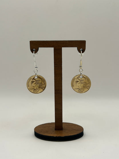 Boucles d’oreilles en pièce de monnaie 5 centimes Marianne