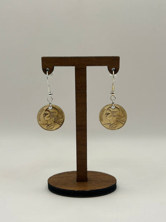 Boucles d’oreilles en pièce de monnaie 5 centimes Marianne