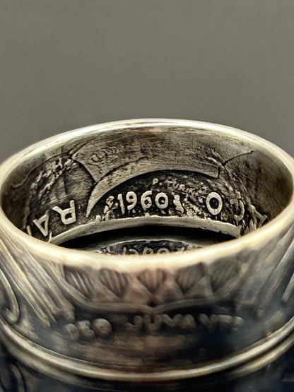 Bague pièce de monnaie 5 francs Monaco en argent massif Monnaia, bijou artisanal unique