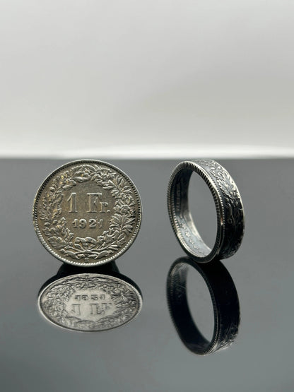 Bague pièce de monnaie 1 franc SUISSE en argent massif MONNAIA