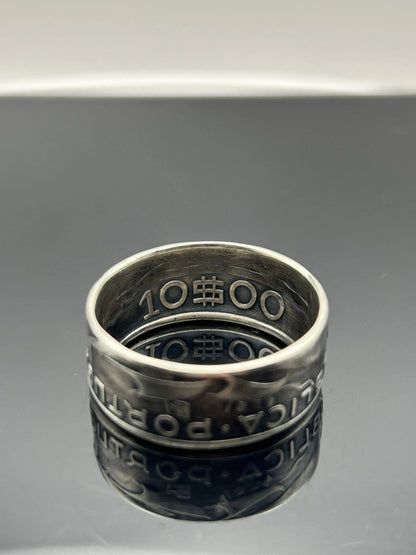 Bague pièce de monnaie 10 ESCUDOS Portugais en argent massif MONNAIA