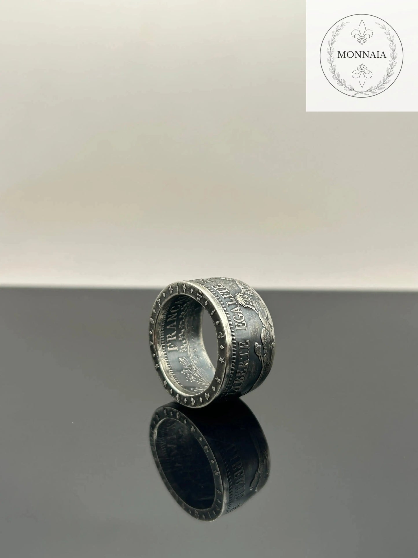 Bague pièce de monnaie 10 francs Hercule en argent massif Monnaia, bijou artisanal unique