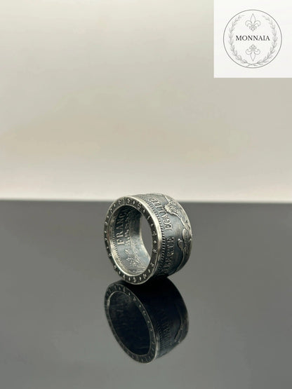 Bague pièce de monnaie 10 francs Hercule en argent massif Monnaia, bijou artisanal unique