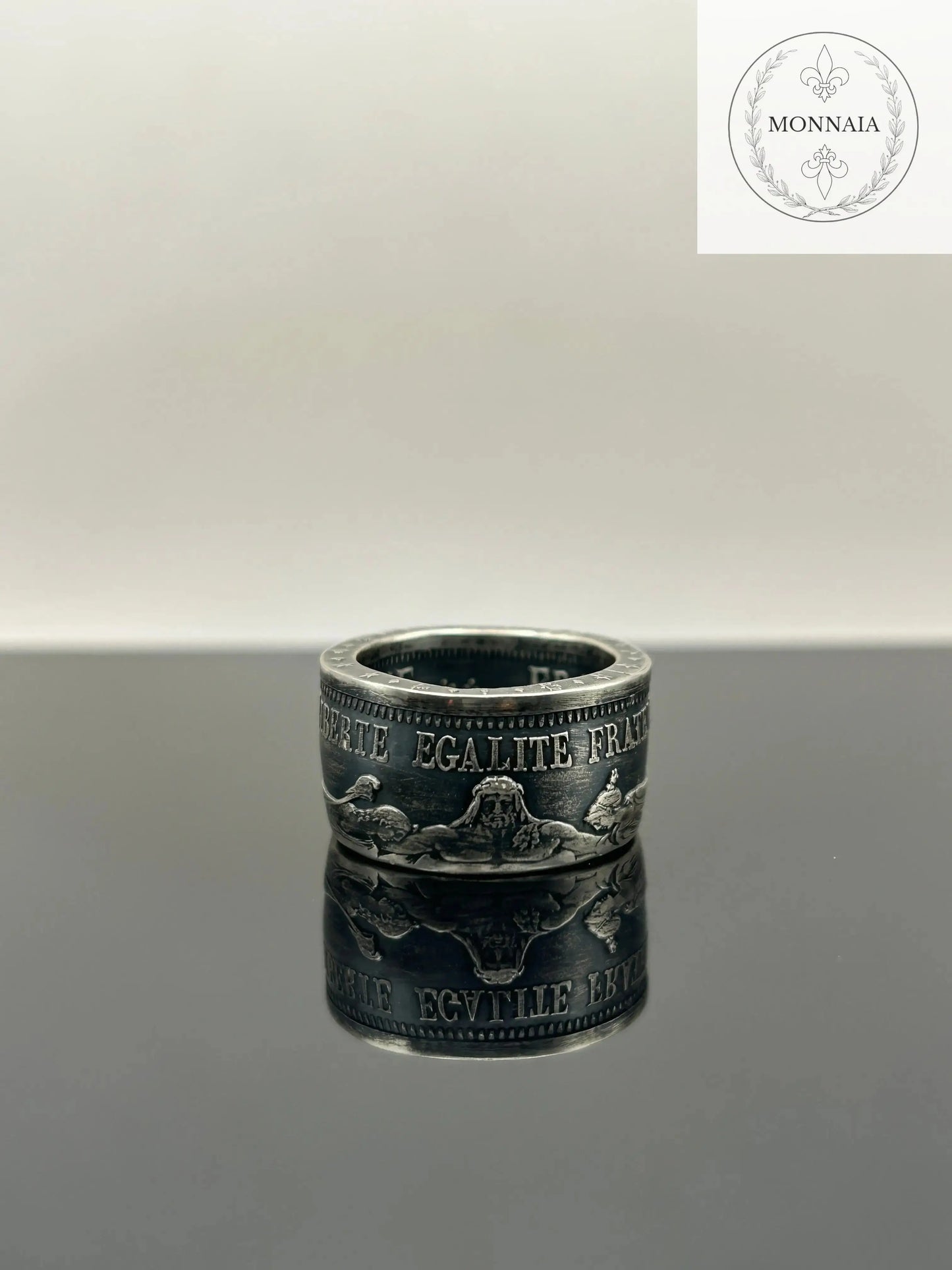 Bague pièce de monnaie 10 francs Hercule en argent massif Monnaia, bijou artisanal unique