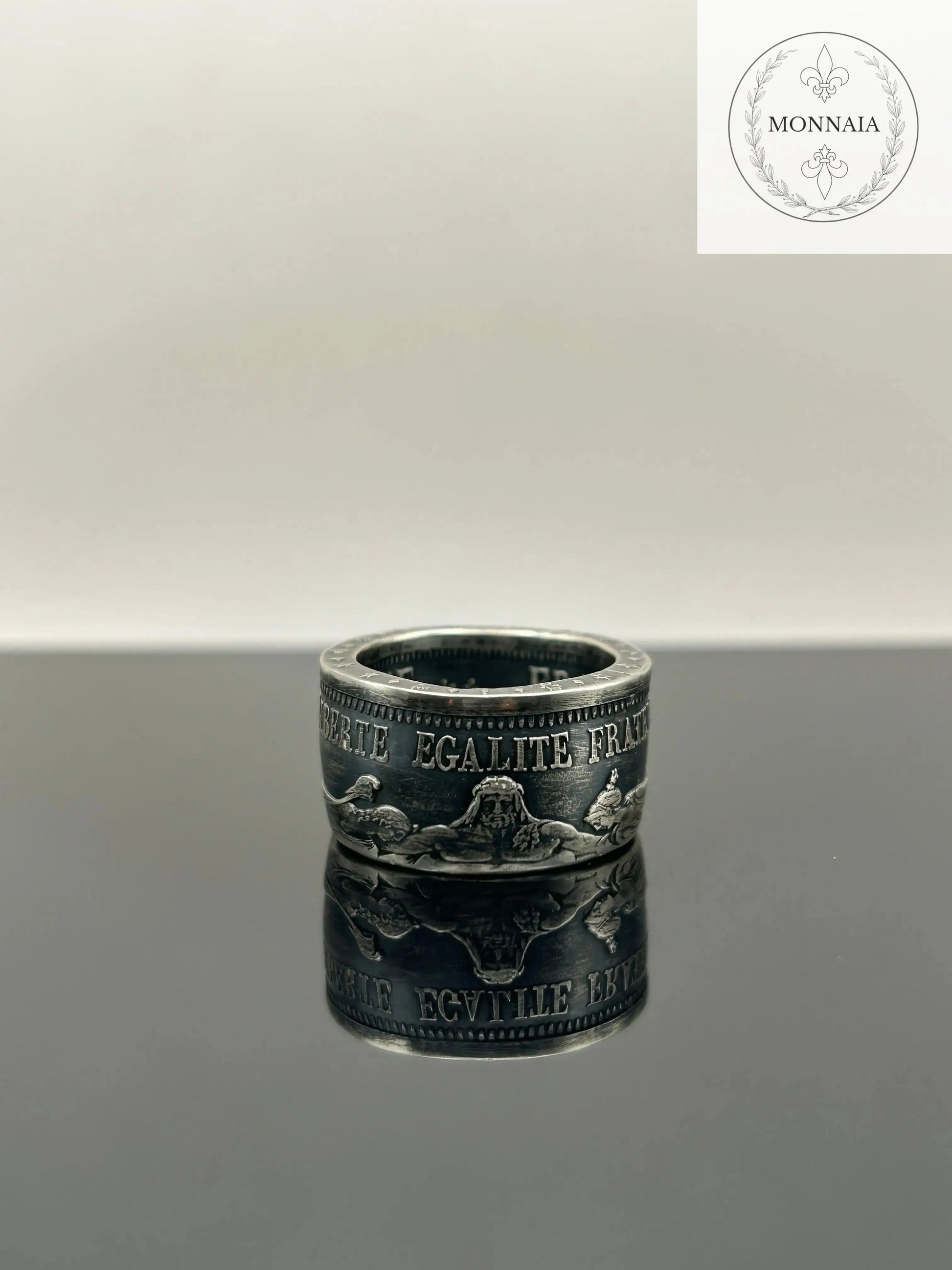 Bague pièce de monnaie 10 francs Hercule en argent massif Monnaia, bijou artisanal unique
