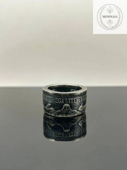 Bague pièce de monnaie 10 francs Hercule en argent massif Monnaia, bijou artisanal unique