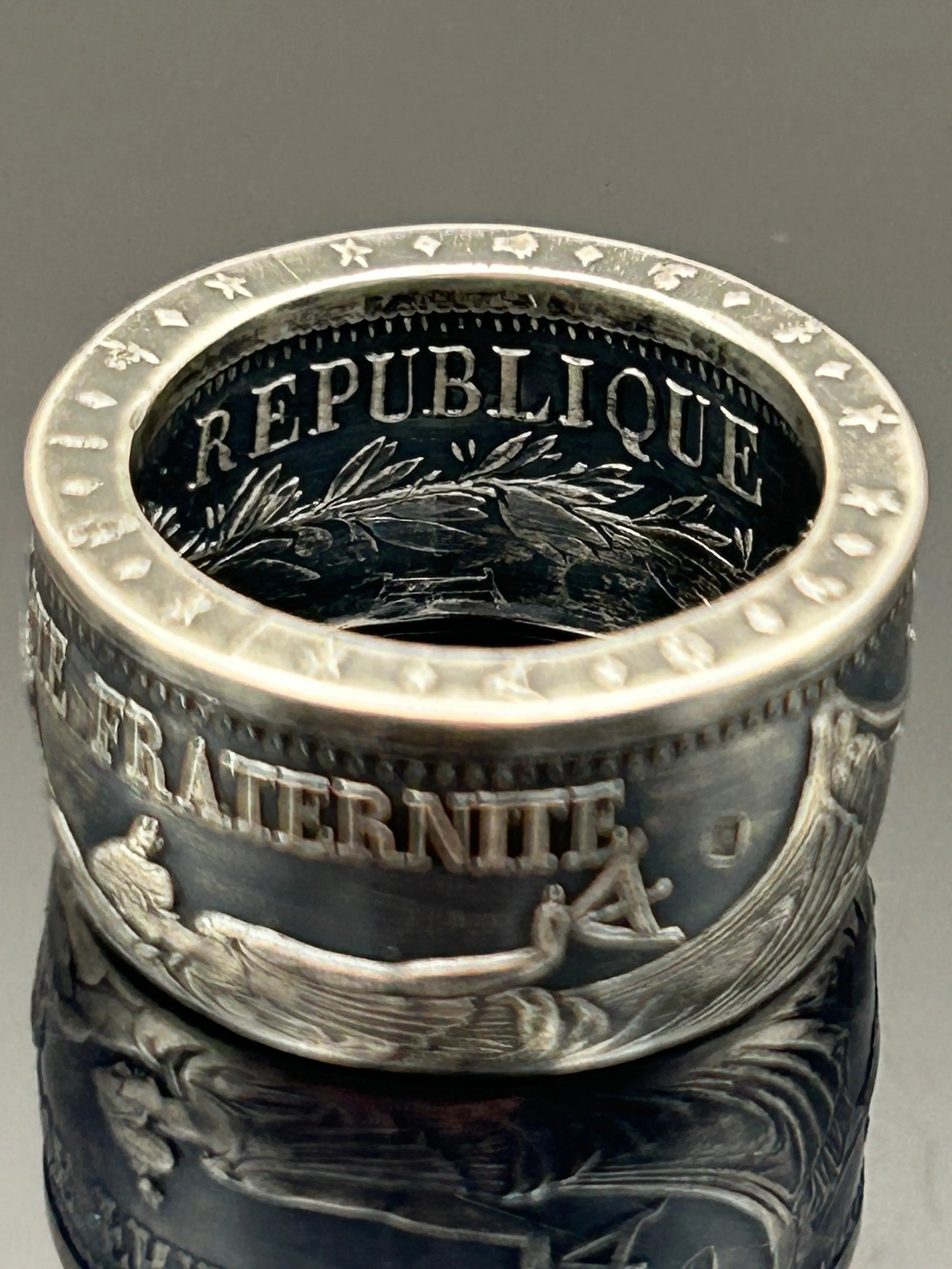 Bague pièce de monnaie 10 francs Hercule en argent massif Monnaia, bijou artisanal unique