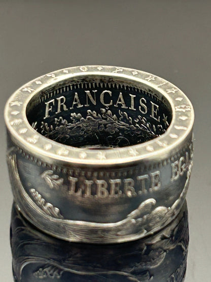 Bague pièce de monnaie 10 francs Hercule en argent massif Monnaia, bijou artisanal unique