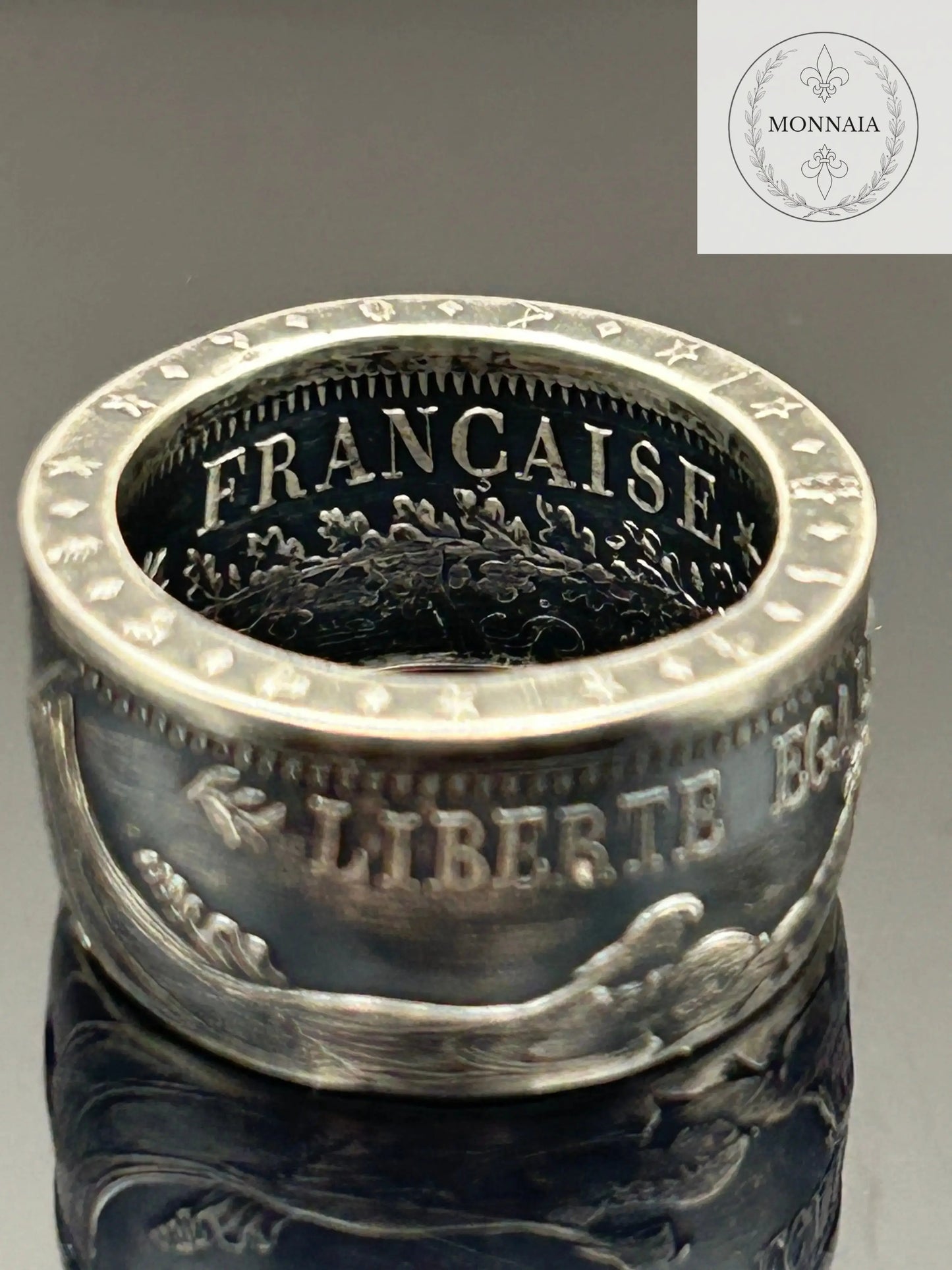 Bague pièce de monnaie 10 francs Hercule en argent massif Monnaia, bijou artisanal unique